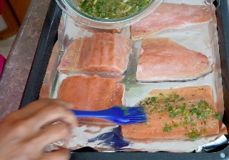 spread glaze on salmon fillet