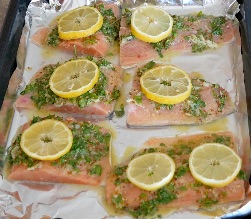 lemon ring on salmon fillet