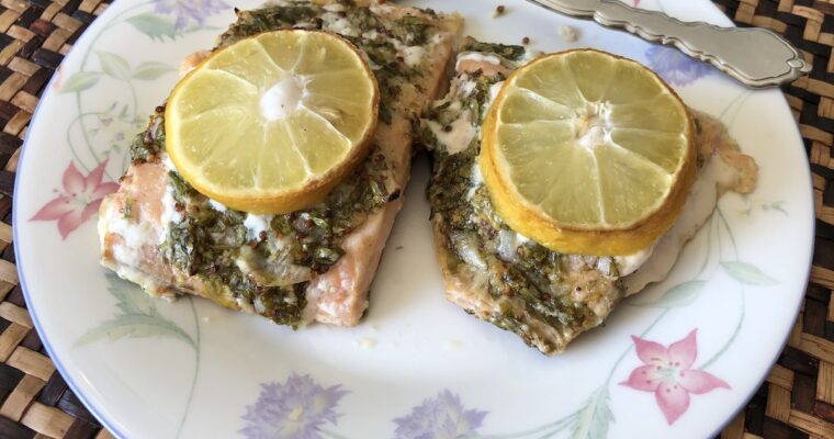 Easy Baked Salmon with garlic and dijon