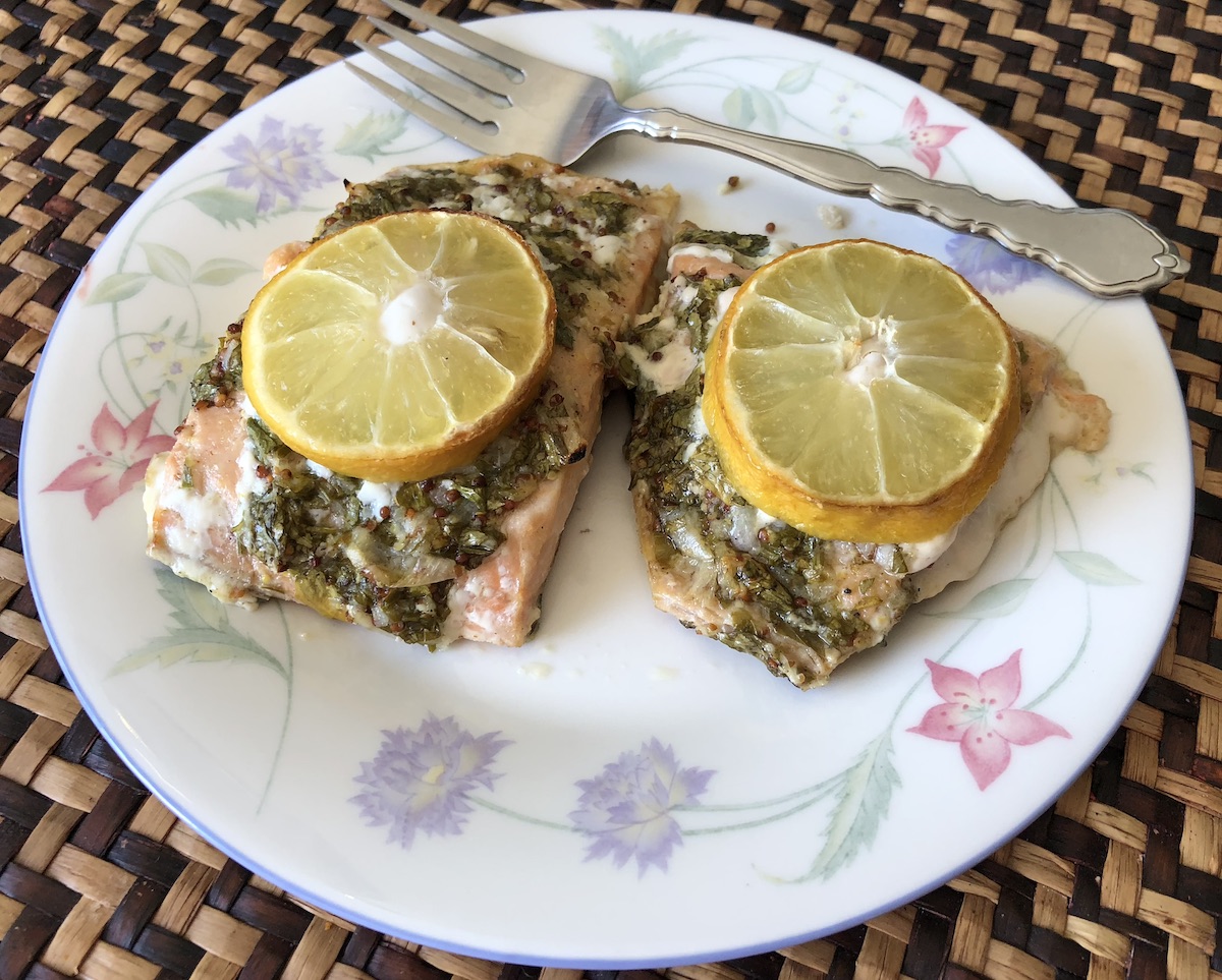 Easy Baked Salmon with garlic and dijon