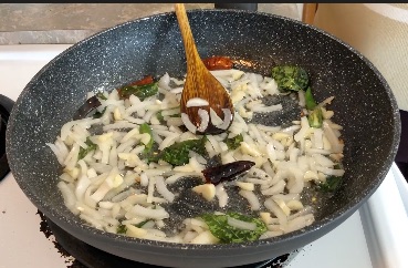 saute onion in a pan