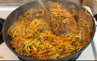 carrot, zucchini in a pan